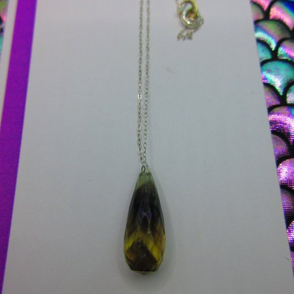 Smoky Citrine Quartz Faceted Drop Gemstone 18" Dainty Necklace - Picture 4 of 4